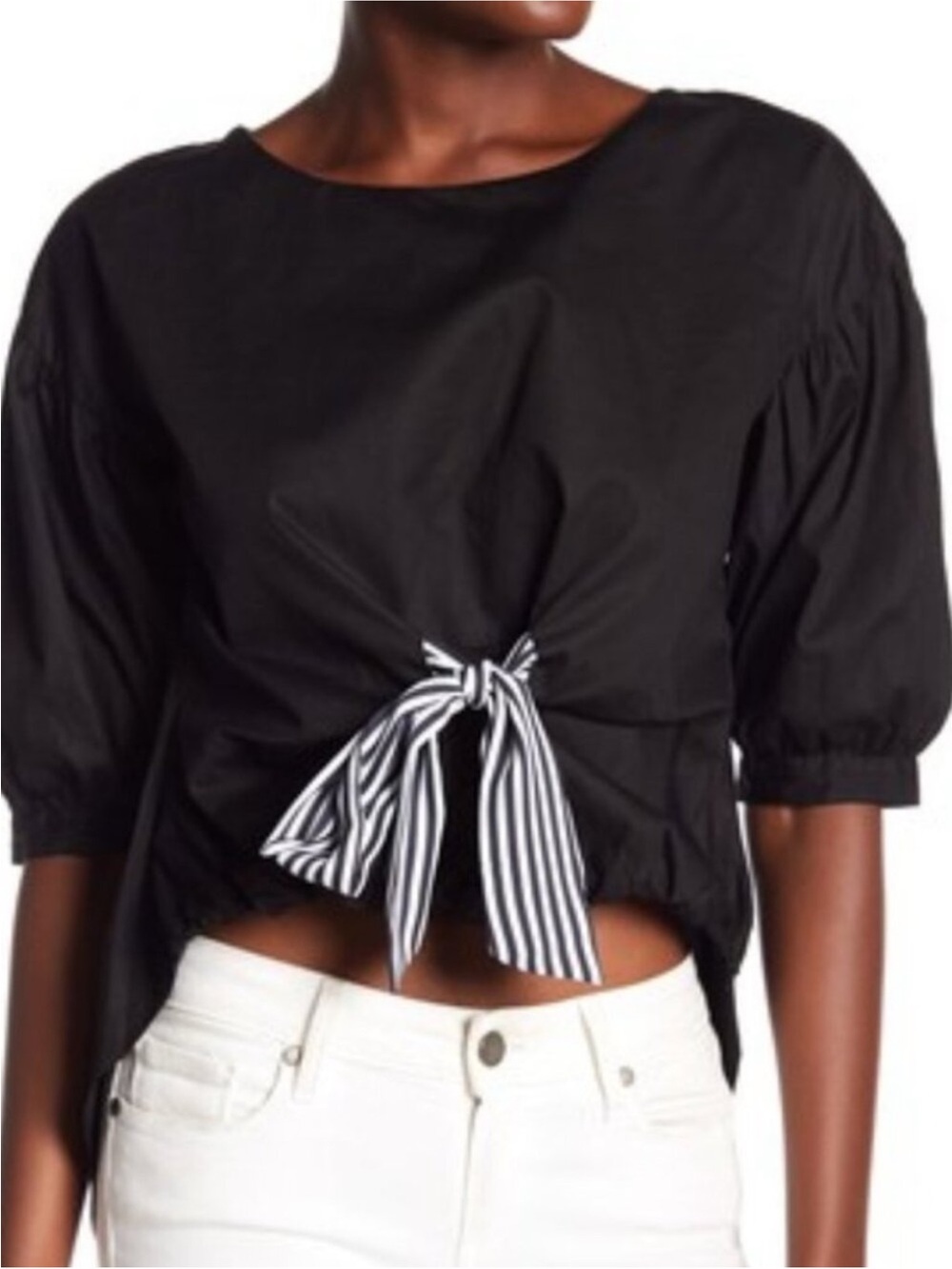 Romeo & Juliet Black Cotton Blouse with striped Bow Size S